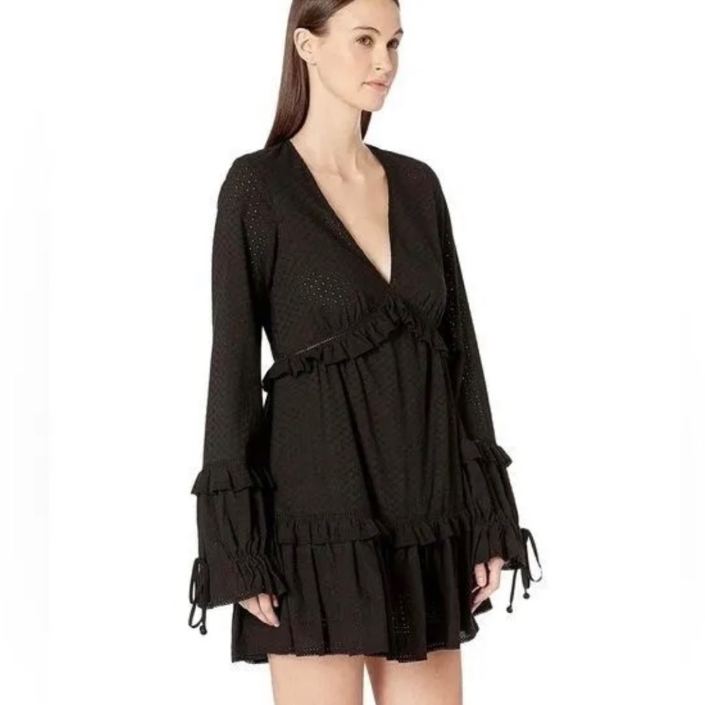Jonathan Simkhai Embroidered Ruffle Mini Black Eyelet Dress - Picture 4 of 5